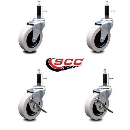 Service Caster 3 Inch Thermoplastic Wheel 7/8 Inch Expanding Stem Caster Set with 2 Brakes SCC-EX05S310-TPRS-78-2-SLB-2
